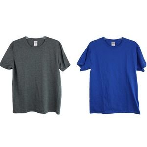 Men’s Gilden T-Shirts (Two Shirts), Gray, Blue, Short Sleeves, Cotton, Large